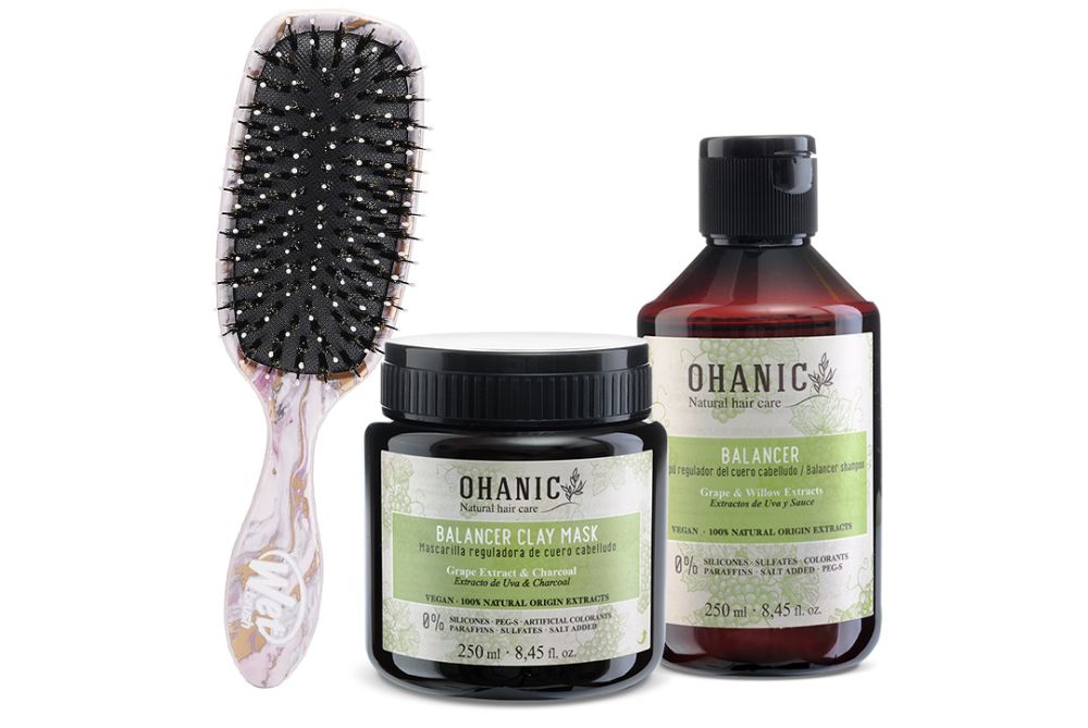 Ohanic Gift Set Balancer - Set na mastné vlasy šampon + maska + kartáč
